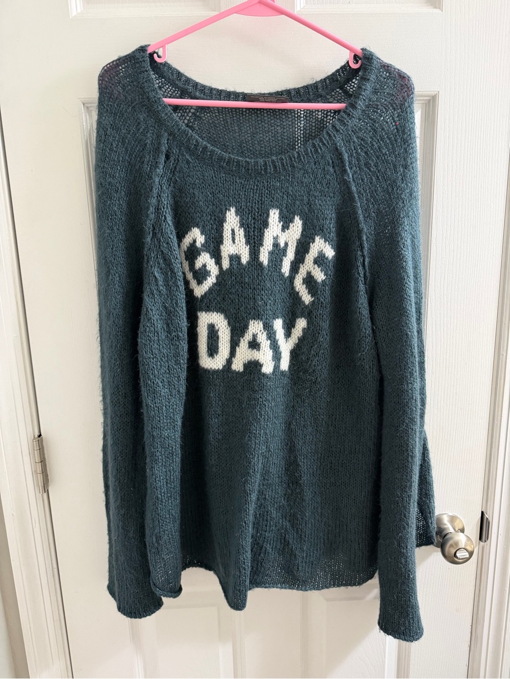 Wooden Ships GAME DAY Cozy Knit Sweater - Teal and White XL